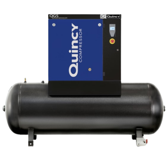 Quincy QGS Tank Mounted Rotary Screw Compressor-front facing with control panel